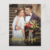 Foto von Merry And Bright Newlywed Christmas Holid Postkarte (Vorderseite)