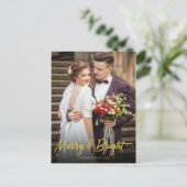 Foto von Merry And Bright Newlywed Christmas Holid Postkarte (Stehend Vorderseite)