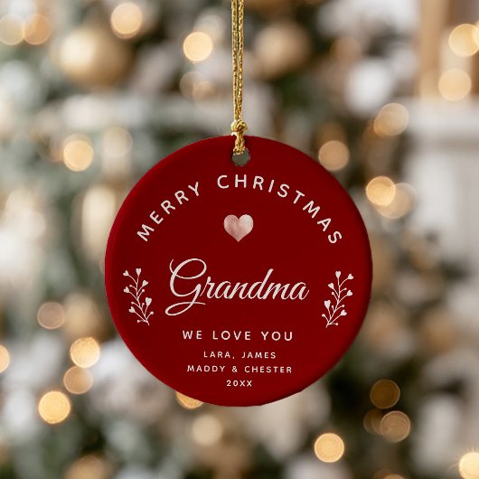 Foto von Merry Christmas Grandma Rose Gold Maroon Keramik Ornament