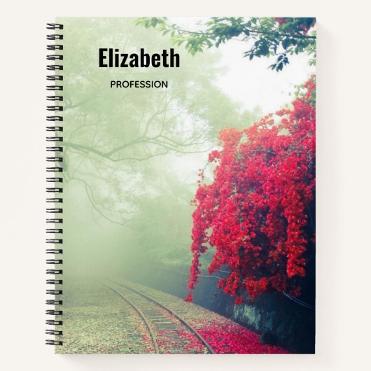 Foto von Misty Train Tracks & Red Tree Notizblock (Vorderseite)