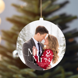 Foto von Mr & Mrs zum ersten gemeinsamen Weihnacht Keramik Ornament