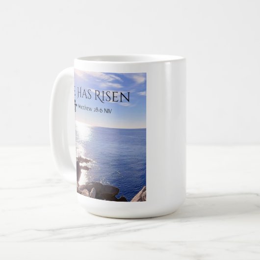 Foto von Ocean Christ hat Bibel Verse Ostern Kaffeetasse (Vorderseite Links)