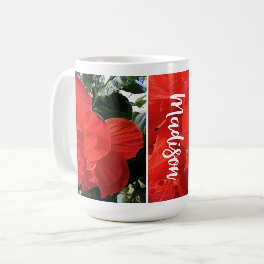 Foto von Orange Double Hibisken Individuelle Name Kaffeetasse (Vorderseite Links)