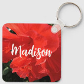 Foto von Orange Double Hibisken Individuelle Name Schlüsselanhänger (Rückseite)