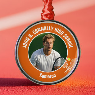 Foto von Orange Tennisspieler an der High School W Ornament Aus Metall