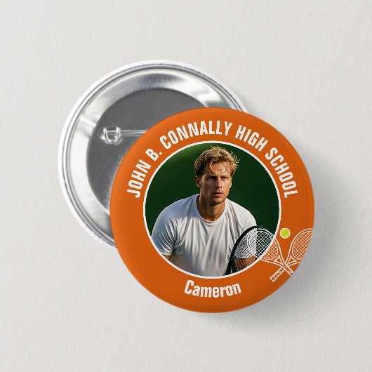 Foto von Orange-Tennisspieler - High-School-Geist Button (Vorne & Hinten)
