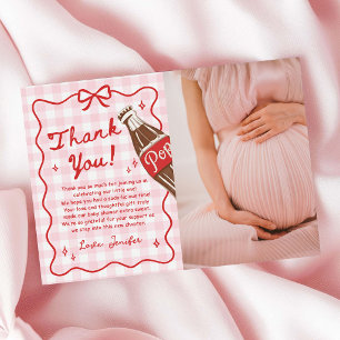 Foto von Pink Gingham She's Ready to Pop Baby Show Dankeskarte