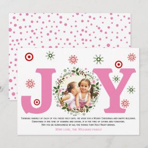 Foto von Pink Joy und einem floralen Weihnachtskra Feiertagskarte