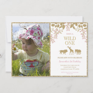Foto von Pink und Gold Wild One zum 1. Geburtstag Einladung