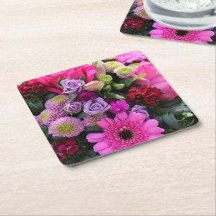 Foto von rosa und violettem Blumenstrauß Rechteckiger Pappuntersetzer