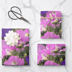 Foto von rosa und violetten Prunkwindenblüten Geschenkpapier Set