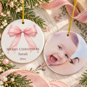 Foto von rosa Weihnachts-Schleife Keramik Ornament