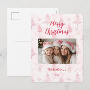 Foto von rosa Weihnachtstanne als Feiertags-Postka Feiertagspostkarte