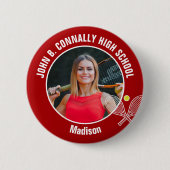Foto von rotem Tennisspieler mit High-School-Geist Button (Vorderseite)