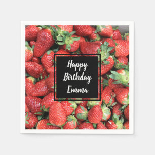 Foto von roten saftigen Erdbeeren Geburtstag Serviette