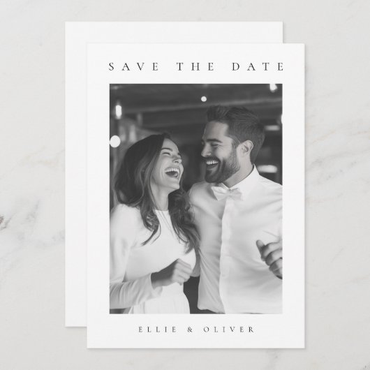 Foto von Schwarz und Weiß Save the Date Einladung (Vorne/Hinten)