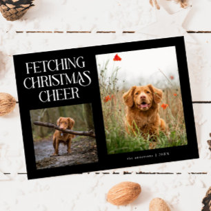 Foto von schwarzem Hund, der Weihnachtsfreude brin Feiertagskarte