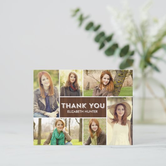 Foto von Showcase Graduation Thank You Card - Wood Postkarte (Stehend Vorderseite)