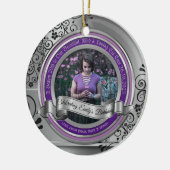 Foto von Silver Black Flourish Elegant Banner Purp Keramik Ornament (Links)