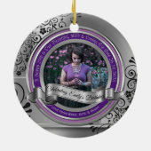 Foto von Silver Black Flourish Elegant Banner Purp Keramik Ornament (Hinten)