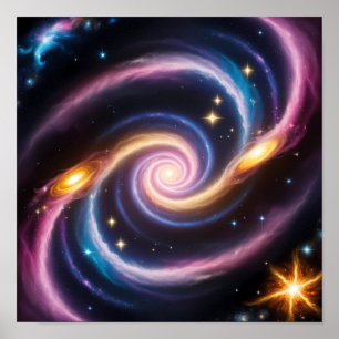 Foto von Sternen und Galaxien verschiedener Farben Poster