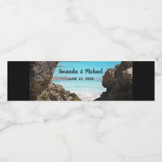 Foto von Tropical Island Coast & Sea Wedding Wasserflaschenetikett (Einzelnes Label)