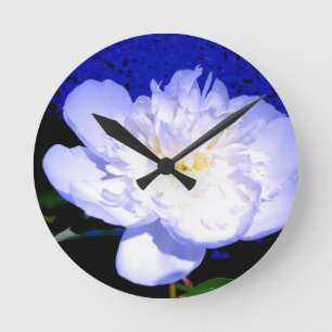 Foto von weißer und violetter Pfingstrose Runde Wanduhr