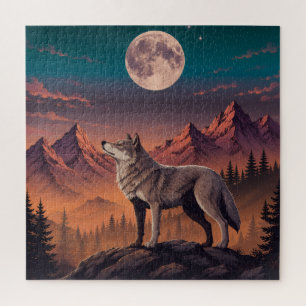 Foto von Wolf bei Mondlicht vergrößert   Wildlife  Puzzle