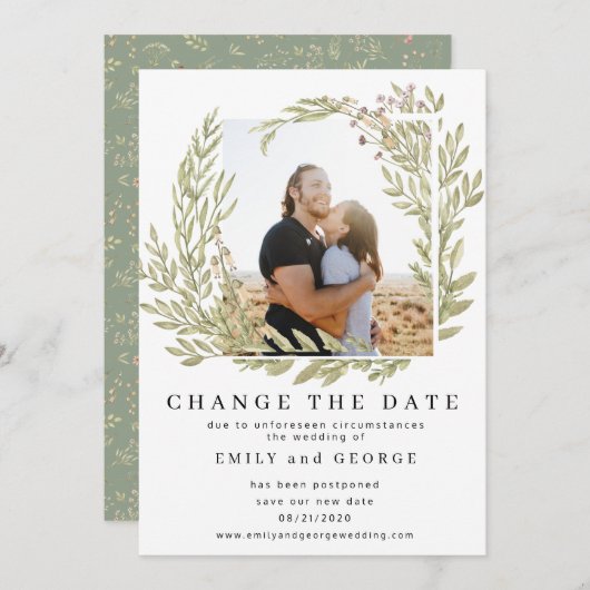 Foto "Waldgrün" ändert die Datumskarte Save The Date (Vorne/Hinten)
