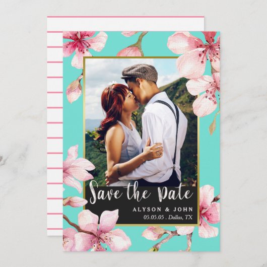 Foto Wasserfarbe Kirsche Blossom Save the Date (Vorne/Hinten)