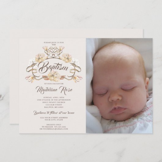 Foto Wasserfarbe Rustikale Blumentaufe Einladung (Vorne/Hinten)