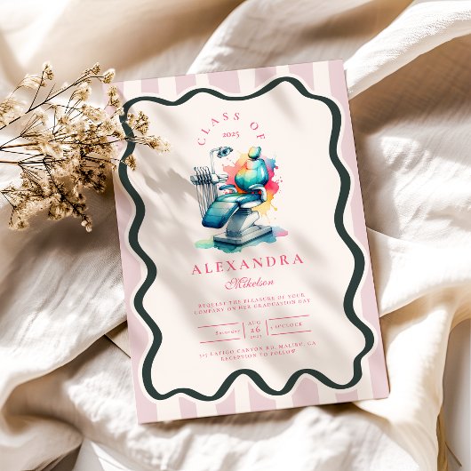 Foto Wasserfarbe Weibliche Zahnärztin Abschluss Einladung