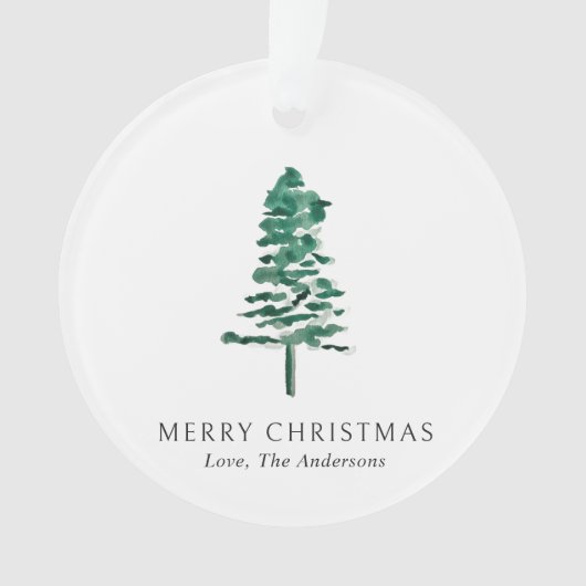 Foto Wasserfarbene Pine Tree Moderne Weihnachten Ornament (Vorderseite)