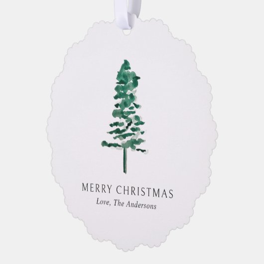 Foto Wasserfarbene Pine Tree Moderne Weihnachten Ornament Karte (Links)