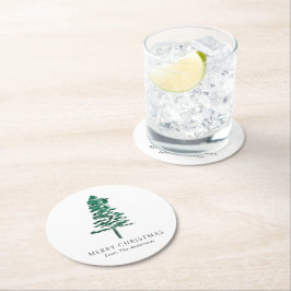 Foto Wasserfarbene Pine Tree Moderne Weihnachten Runder Pappuntersetzer