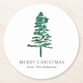 Foto Wasserfarbene Pine Tree Moderne Weihnachten Runder Pappuntersetzer (Vorderseite)