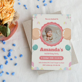 Foto Watercolor Baby Birthday Einladung