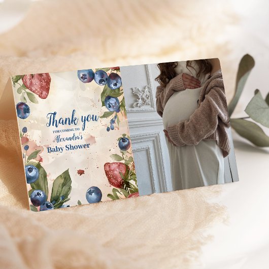 Foto Watercolor Berry Sweet Baby Dusche Dankeskarte