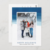 Foto "Watercolor Blue Wave Happy Holiday" Postkarte (Vorne/Hinten)