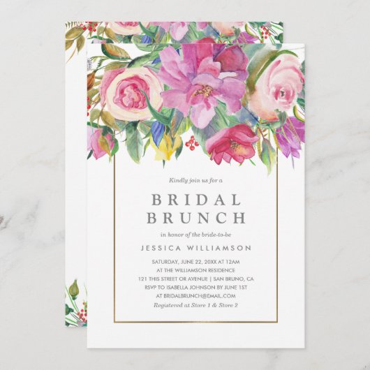 Foto Watercolor Floral Bridal Brunch Einladung (Vorne/Hinten)