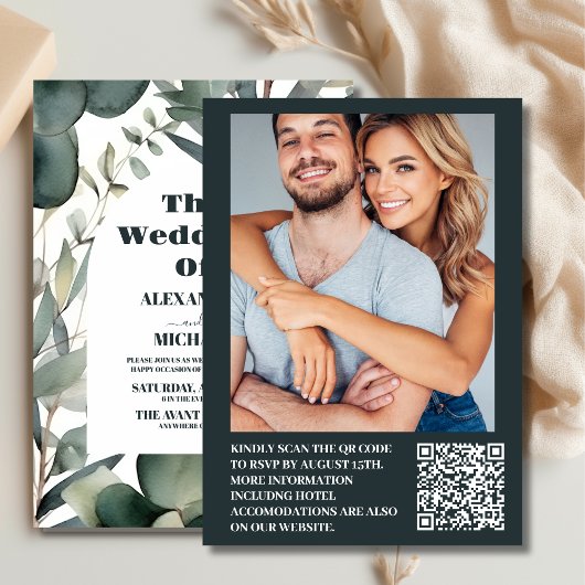 Foto Watercolor Greenery Eucalyptus Wedding Einladung