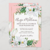 Foto Watercolor Magnolia Blush QR Code Hochzeit Einladung (Vorne/Hinten)