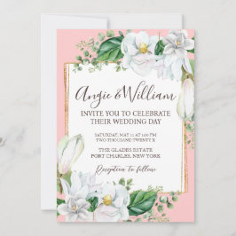 Foto Watercolor Magnolia Blush QR Code Hochzeit Einladung
