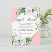 Foto Watercolor Magnolia Blush QR Code Hochzeit Einladung (Stehend Vorderseite)