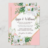 Foto Watercolor Magnolia Blush QR Code Hochzeit Einladung (Vorne/Hinten)