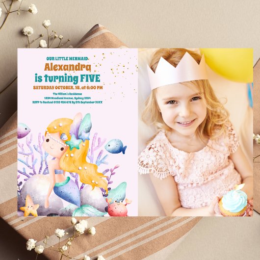Foto Watercolor Mermaid Birthday Party Einladung