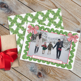 Foto "Watercolor Red & White Bow Garland" Feiertagskarte