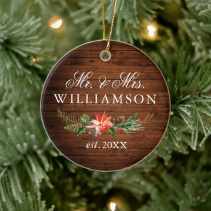 Foto Watercolor Winter Floral Wood BACK Keramik Ornament