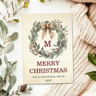 Foto Watercolor Wreath Frohe Weihnachtskarte Einladung