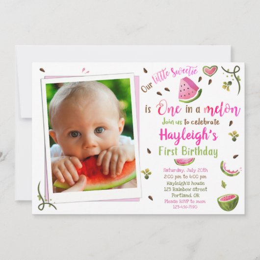 Foto Watermelon Geburtstag Einladung 1. Geburtstag (Vorderseite)